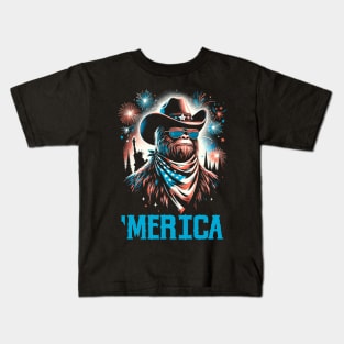 USA 'Merica Sasquatch Bigfoot 4th of July Fireworks Funny Patriotic Kids T-Shirt